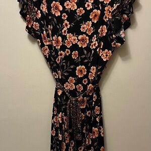 Perceptions Black and Orange Floral Maxi Dress